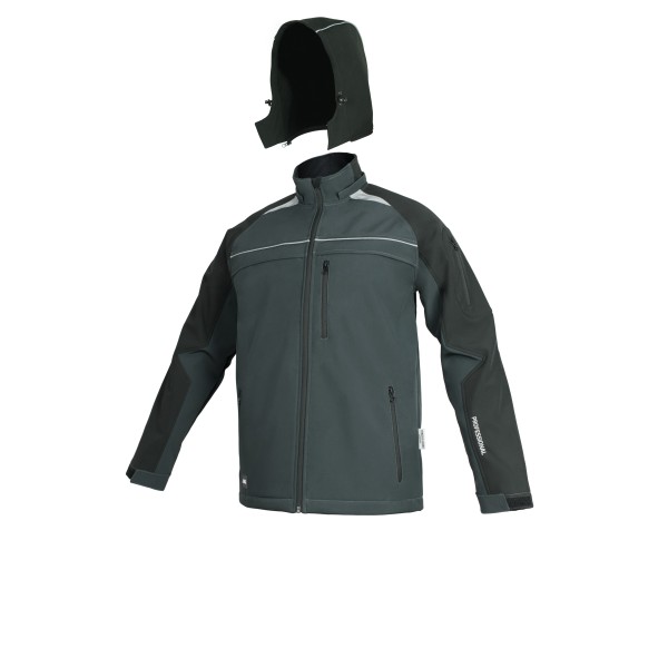 Softshelljacke - PROFESSIONAL - Grau/Schwarz + Kapuze